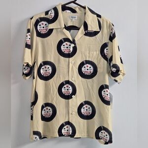 Re/Done Hard Core Star Rayon Short Sleece Button-Down Shirt Sz M Putty N…